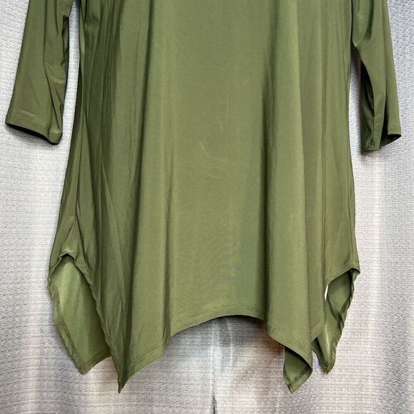 Blossom By P Handkerchief Blouse Army Green 3/4 Sleeves 1X New - Picture 3 of 7